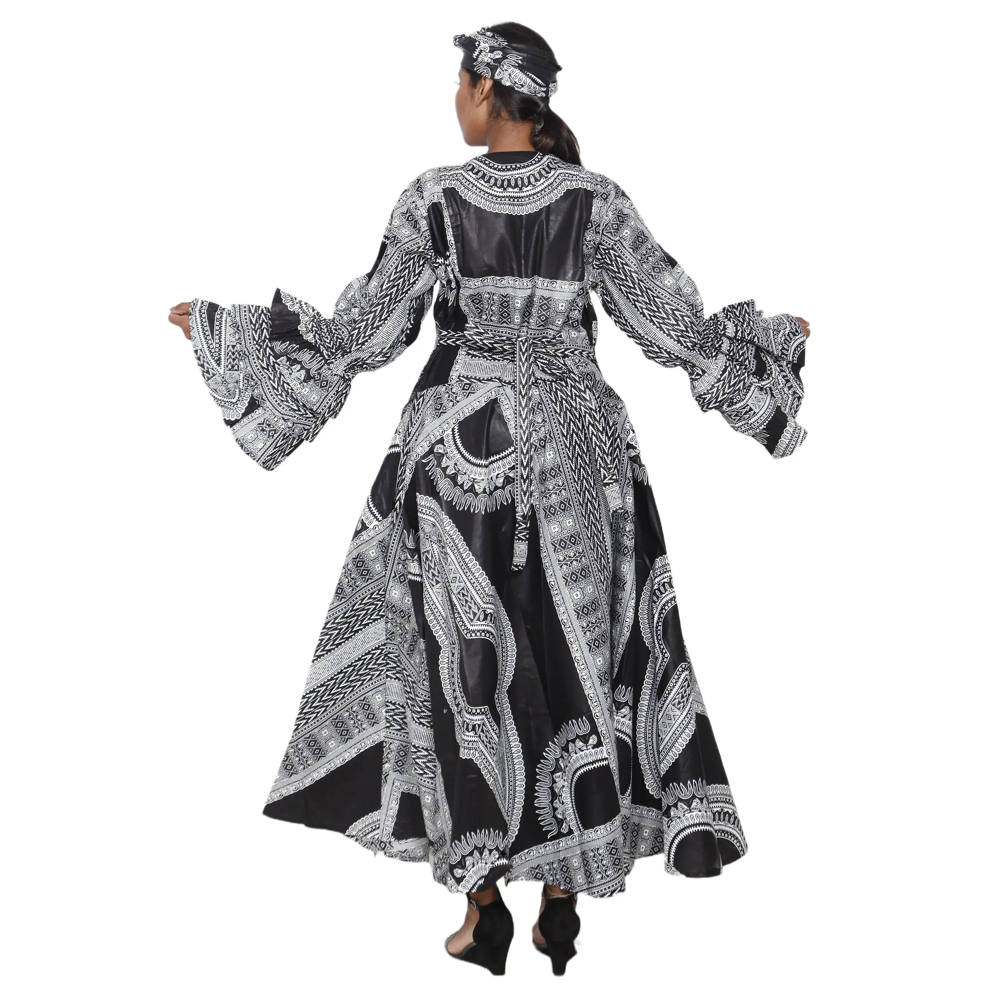 Women's Dashiki Ruffle Sleeve Maxi Wrap Dress -- FI-D70 FS