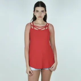 Women's Lace-Up Neck Casual Top,Red