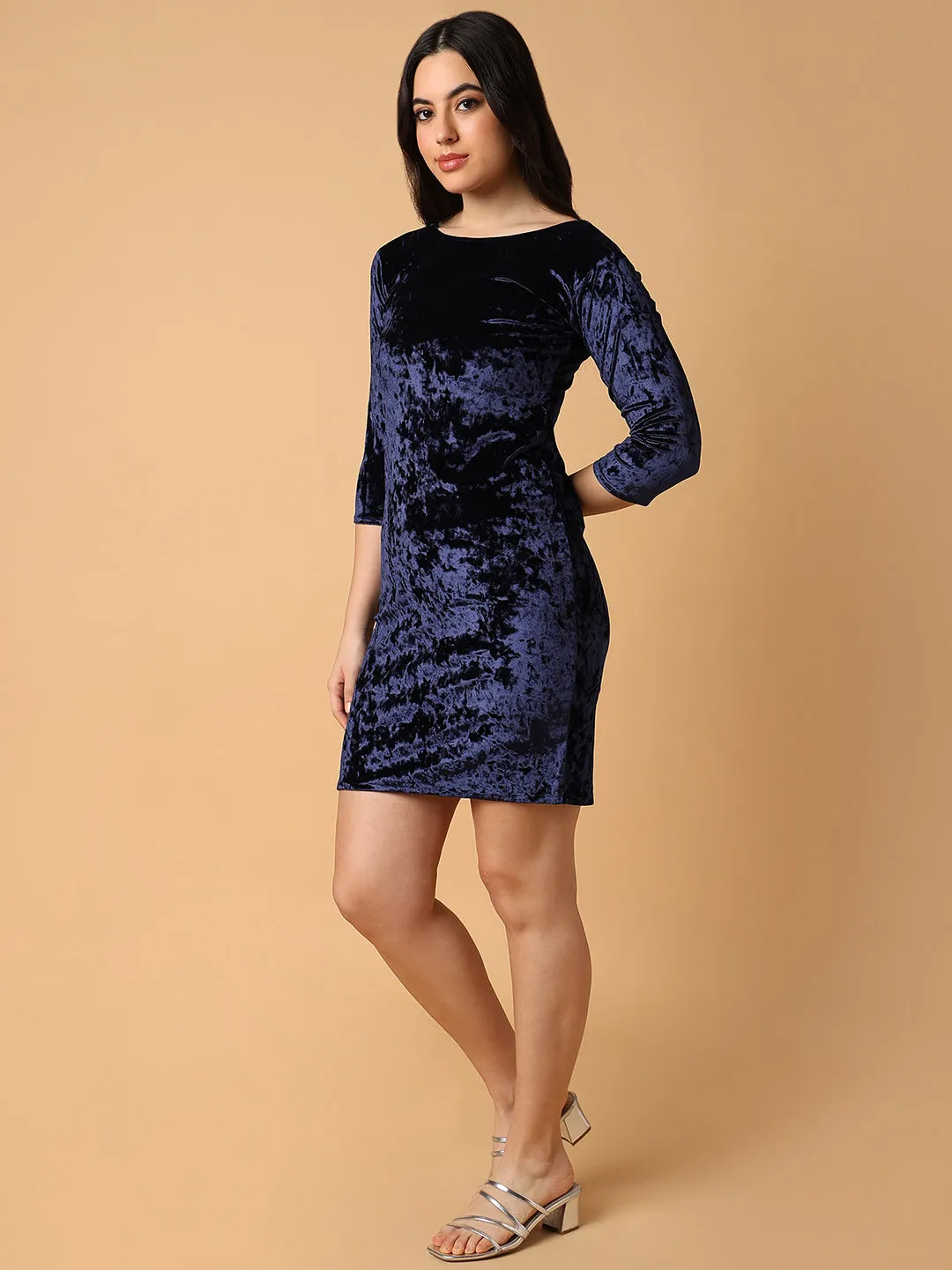 Women's Navy Blue Solid Bodycon Dress