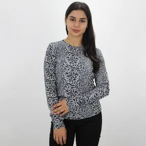 Women's Patterned Long Sleeve Casual Top,White/Black