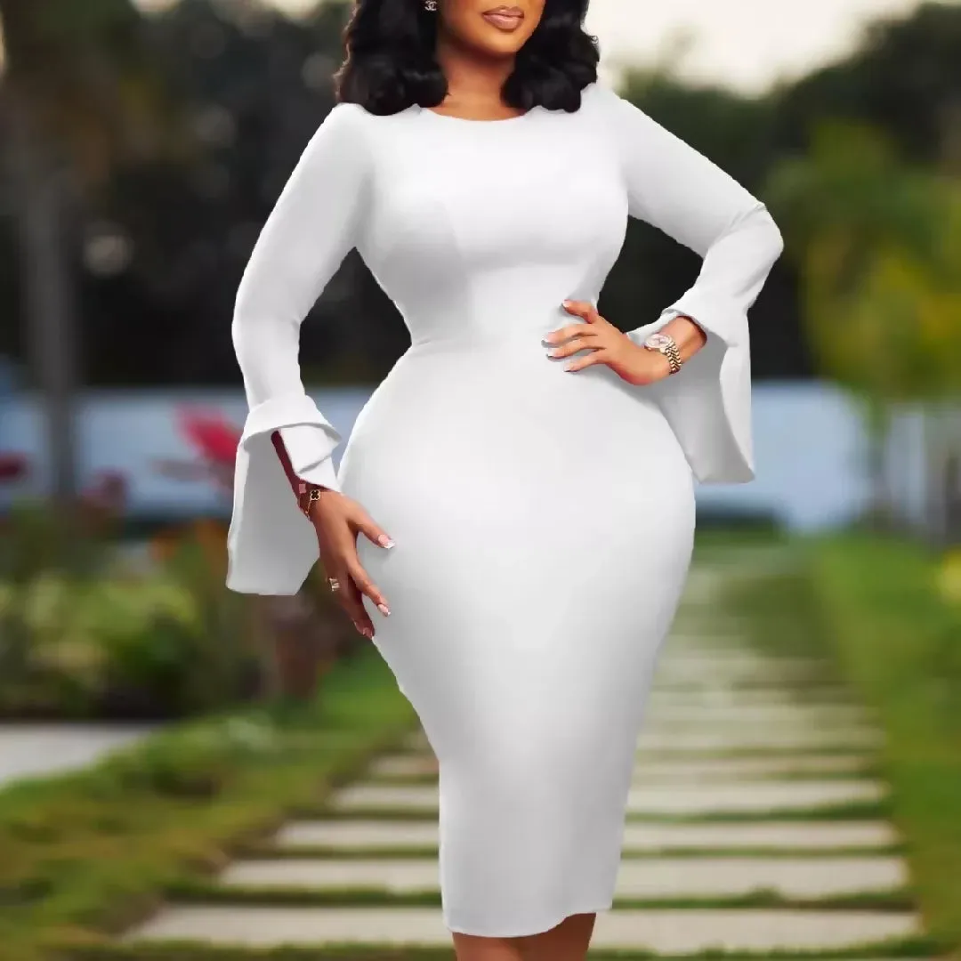 Women's Plus Size Flared Sleeve Bodycon Pencil Dress