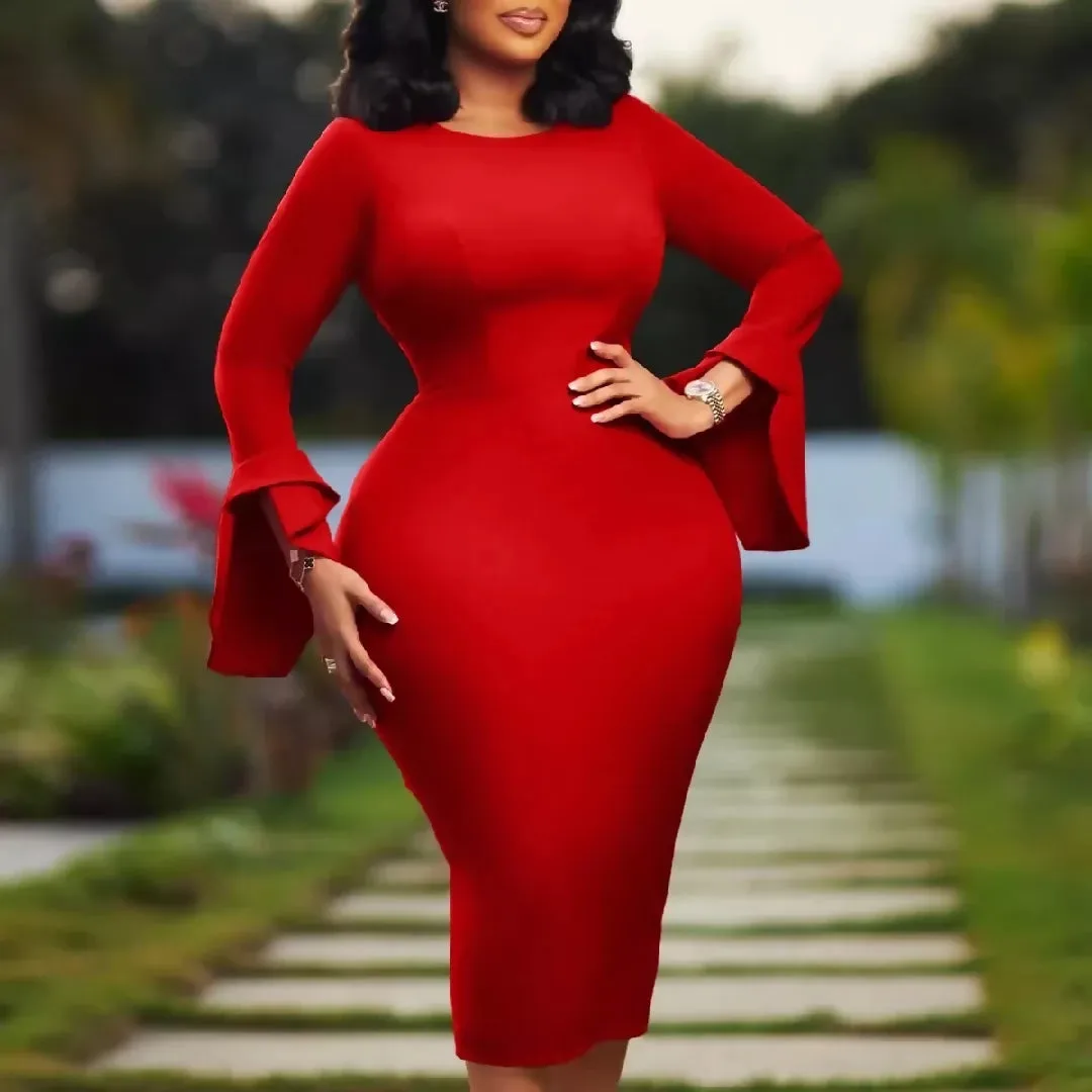 Women's Plus Size Flared Sleeve Bodycon Pencil Dress