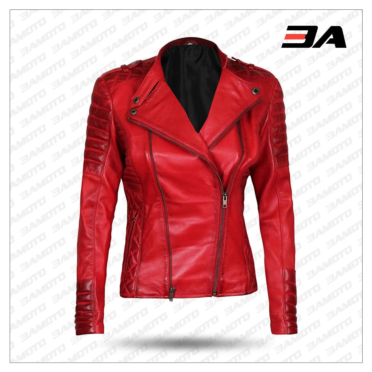 Womens Red Leather Motorcycle Jacket