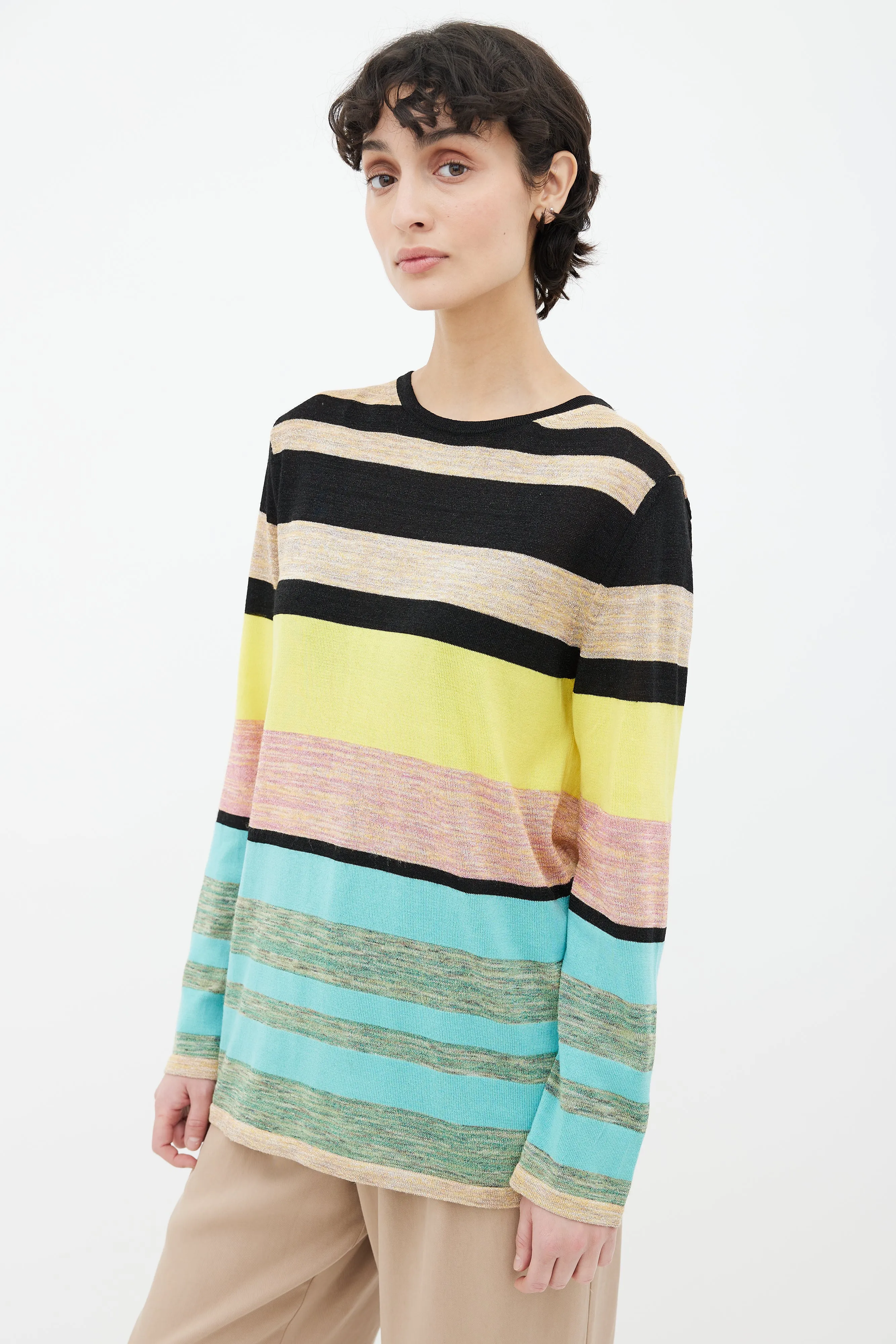 Yellow & Multicolor Metallic Knit Top